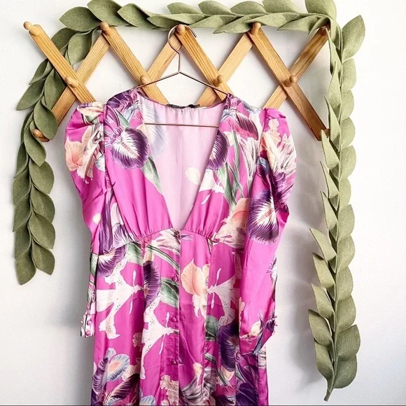 PatBO Grace Floral Puff Sleeve Midi Dress